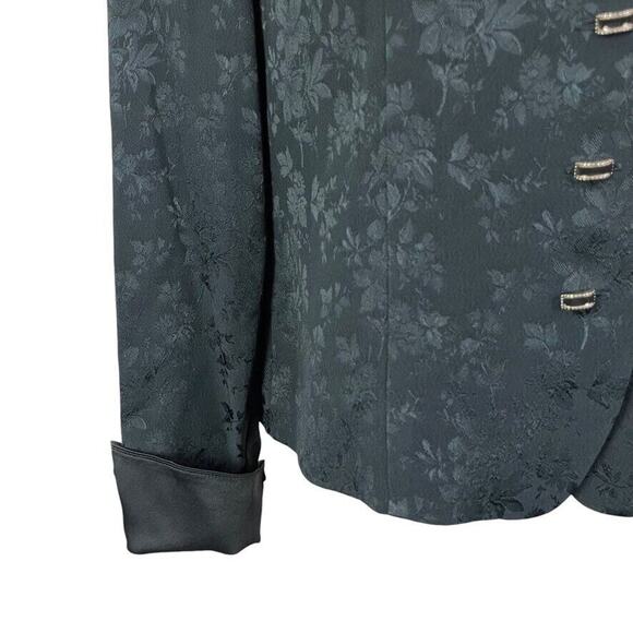 Dana Buchman Petite Black Satin Vintage Whimsigoth Cuffed Blazer Jacket 4P - Picture 5 of 16